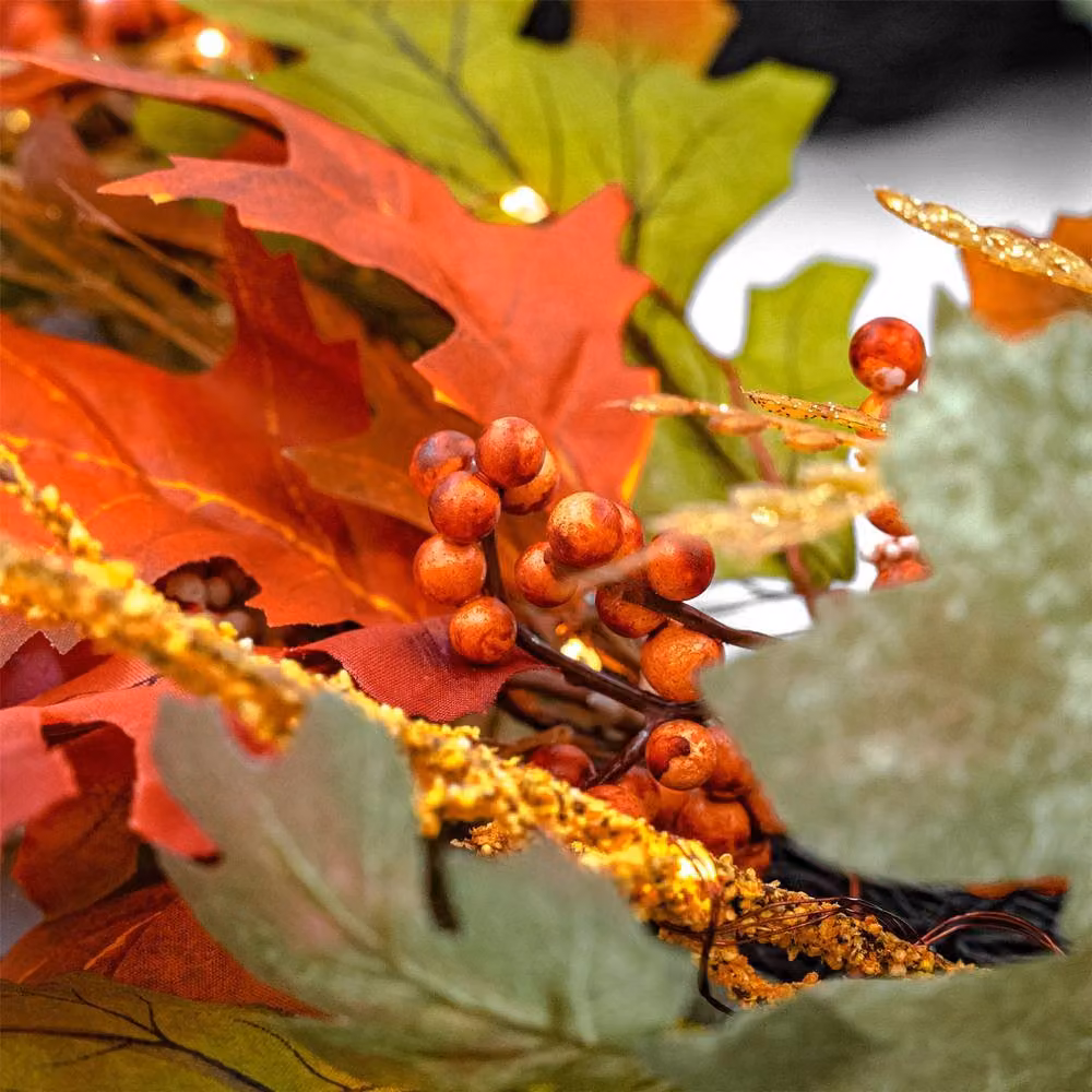 Bosk Autumn Forest Garland with Warm White LED Microbulbs in Orange, Green and Red, Length: 182.88 cm, Diameter: 25.4 cm – 2