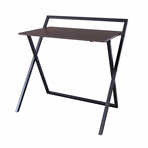 Teamson Home Easton Modern Wooden Folding Computer Desk with Metal X-Frame Legs in Brown and Black, W/D/H: 85.1 x 55.9 x 45.0 cm – 1