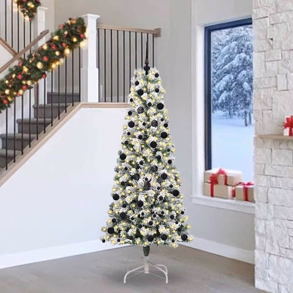 Berkfield Home Realistic Artificial Hinged Christmas Tree in Green and White, Height: 240 cm – 2