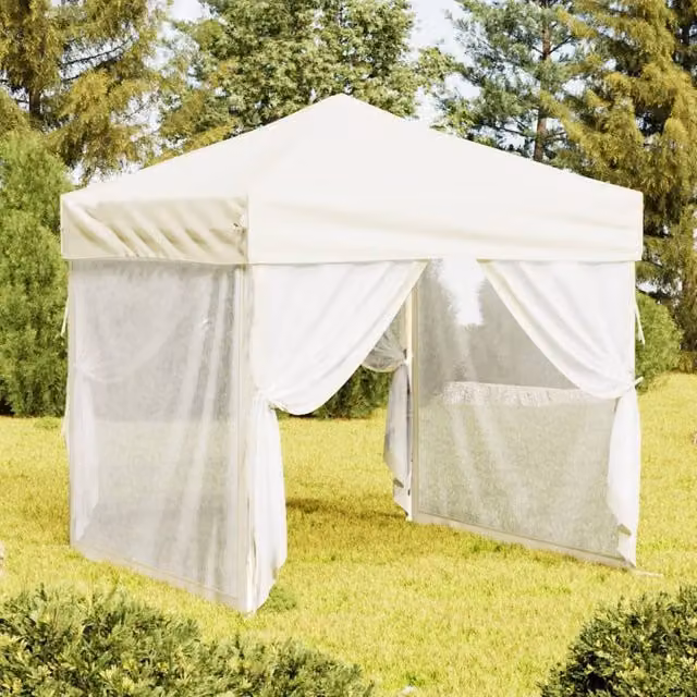 Berkfield Home Folding Party Tent with Sidewalls, Beige, W: 2 m x D: 2 m x H: 2 m – 1