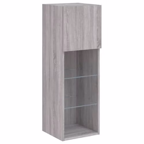 vidaXL Wall Mounted TV Cabinet in Grey with Integrated Lighting and Internal Shelves – 1