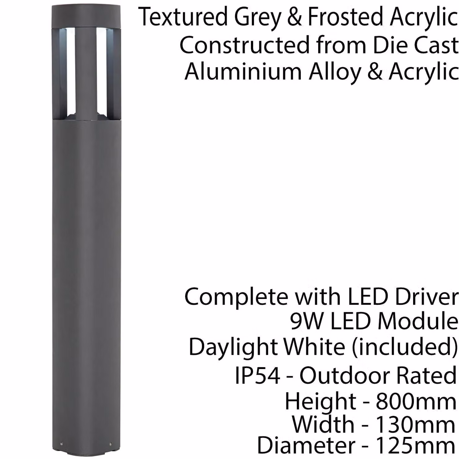 Loops Modern LED Outdoor Post Bollard Light in Grey, IP54 Rated Aluminium Garden Lamp – 2