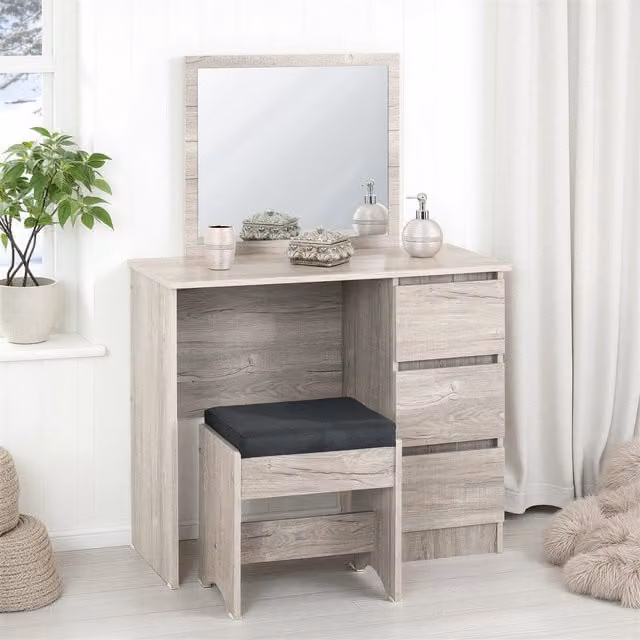 Seconique Malvern 3 Drawer Dressing Table Set in White and Grey