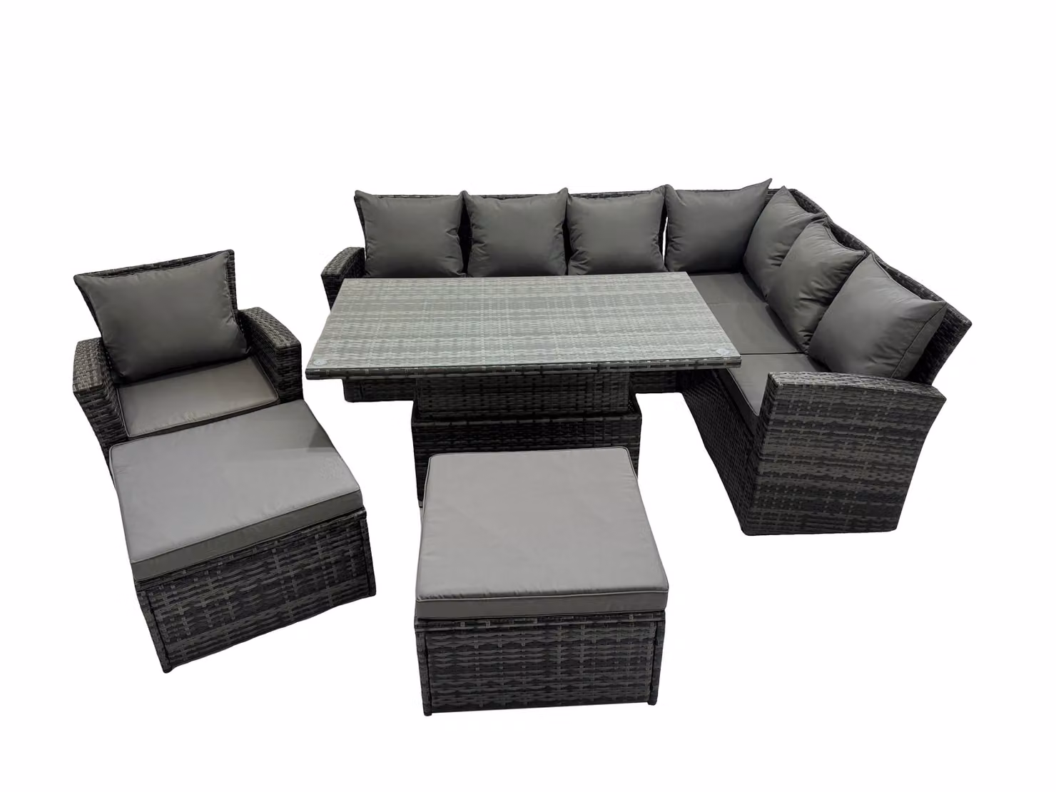 Fimous 9 Seat Rattan Garden Furniture Corner Sofa Set with 2 Large Footstools in Dark Grey – 2