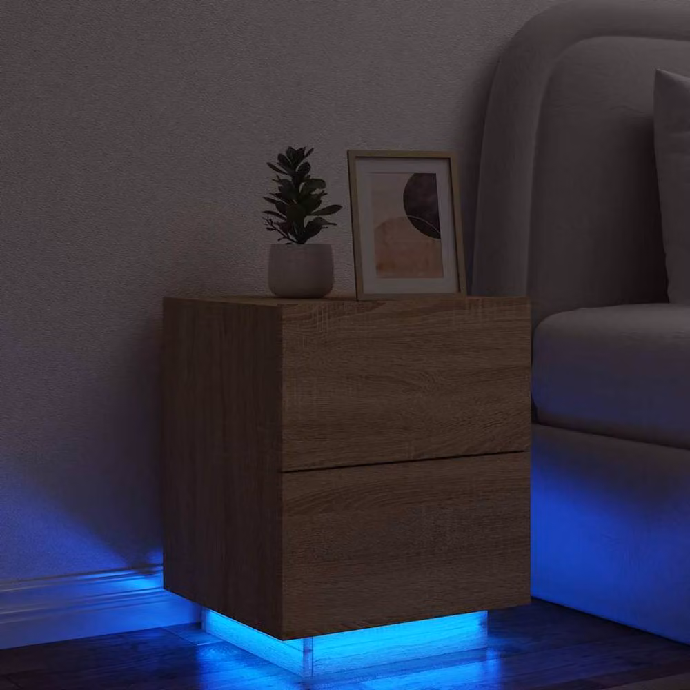 Berkfield Home Modern Bedside Cabinet with Integrated LED Lights in Sonoma Oak Brown – 2