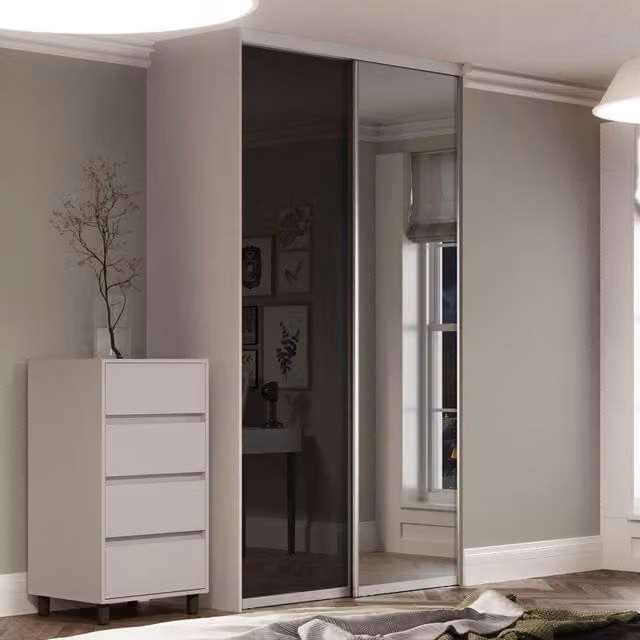 Spacepro Contour Silver Frame Sliding Door Kit with Black Glass and Mirror, 2 Pack