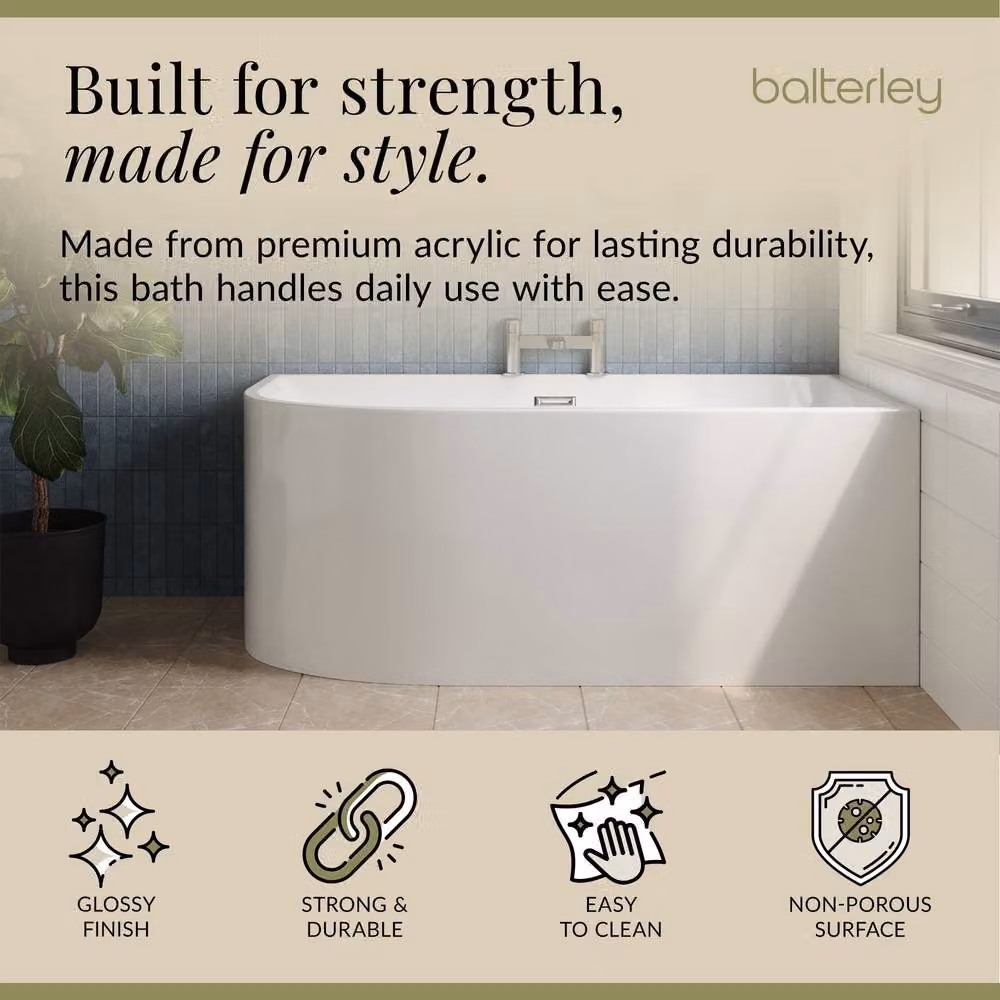 Balterley Right Hand J Shaped Asymmetric Freestanding Acrylic Bath in White W/D/H: 150 x 71 x 59 cm – 2