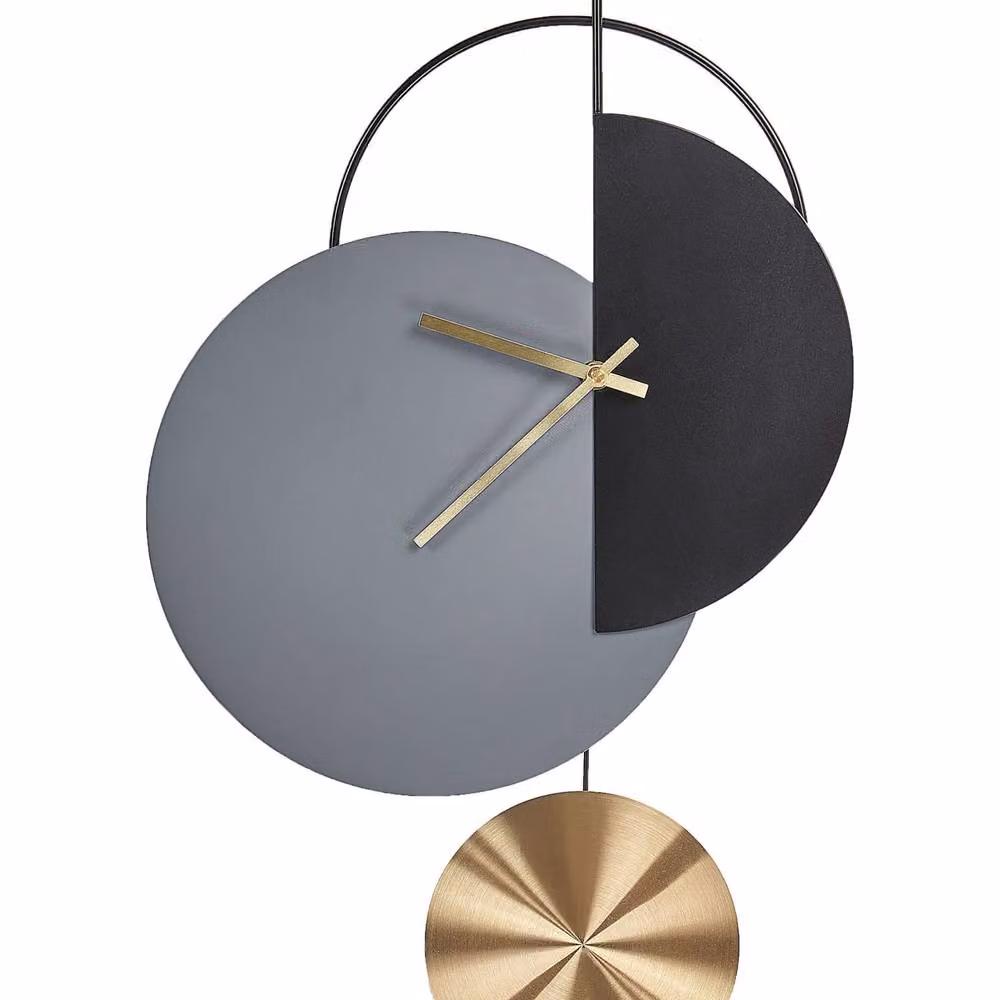 Wyld and Coco Minimalist Geometric Pendulum Wall Clock in Grey, Black and Gold, W/H: 60 x 32 cm – 2