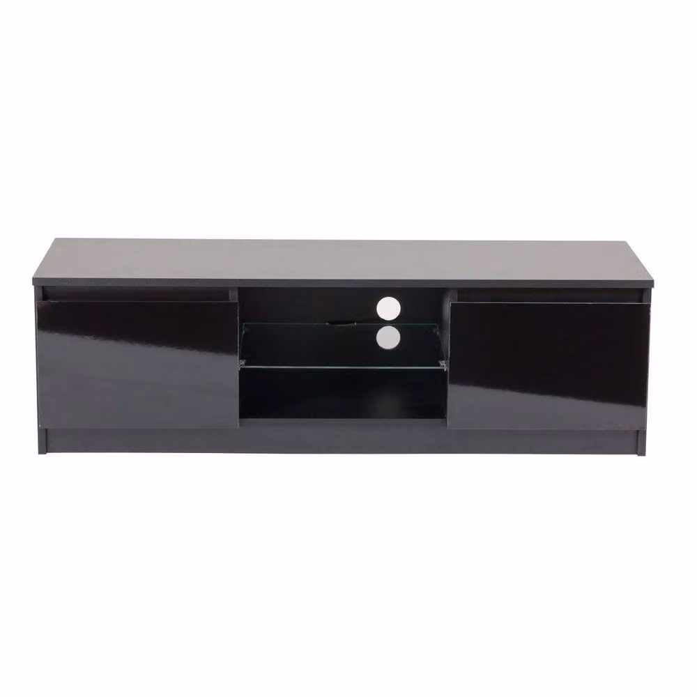 PAWNORA Modern Black Glossy TV Stand Cabinet with Integrated LED Lighting, W/D/H: 140 x 100 x 15 cm – 4