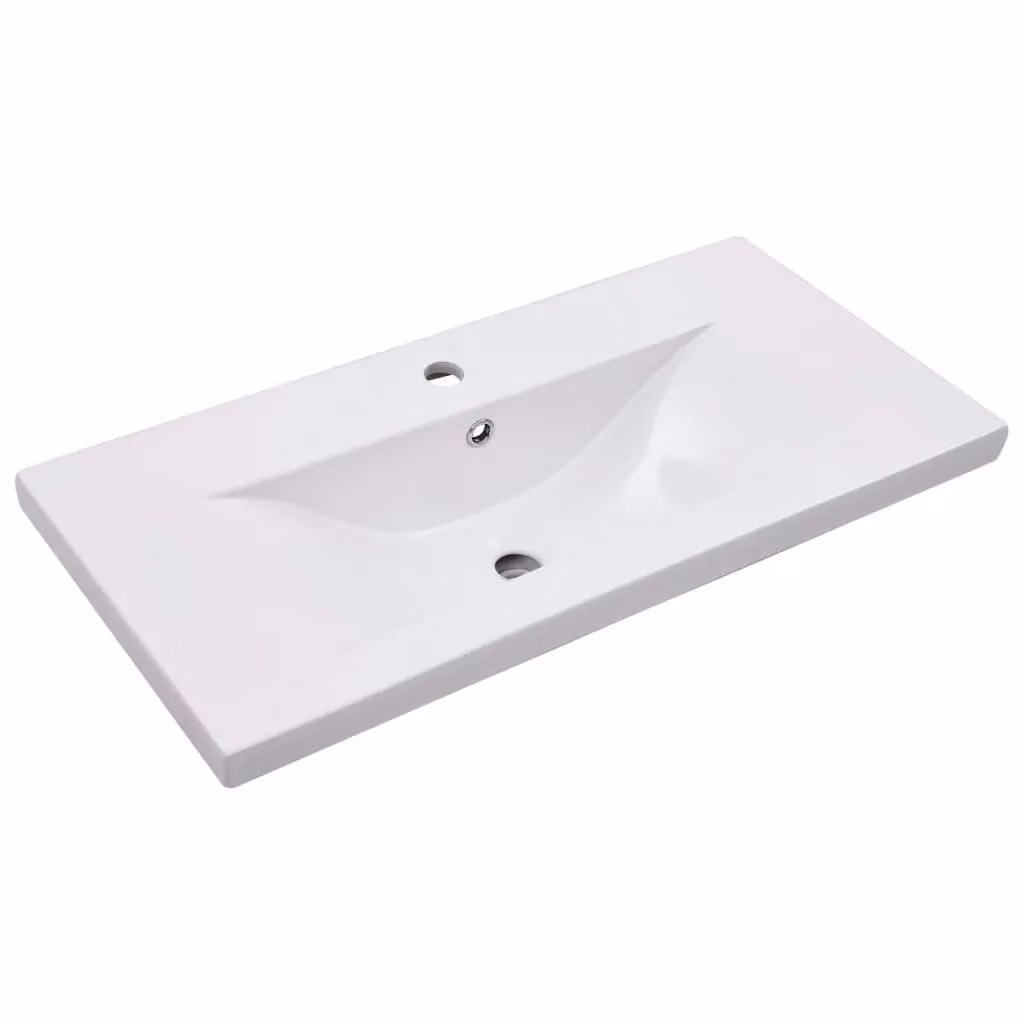 Berkfield Home Rectangular Built-in Ceramic Basin in White, W: 81 cm, D: 39.5 cm, H: 18.5 cm
