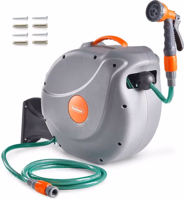 VonHaus Automatic Wall Mounted Garden Hose Reel in Grey