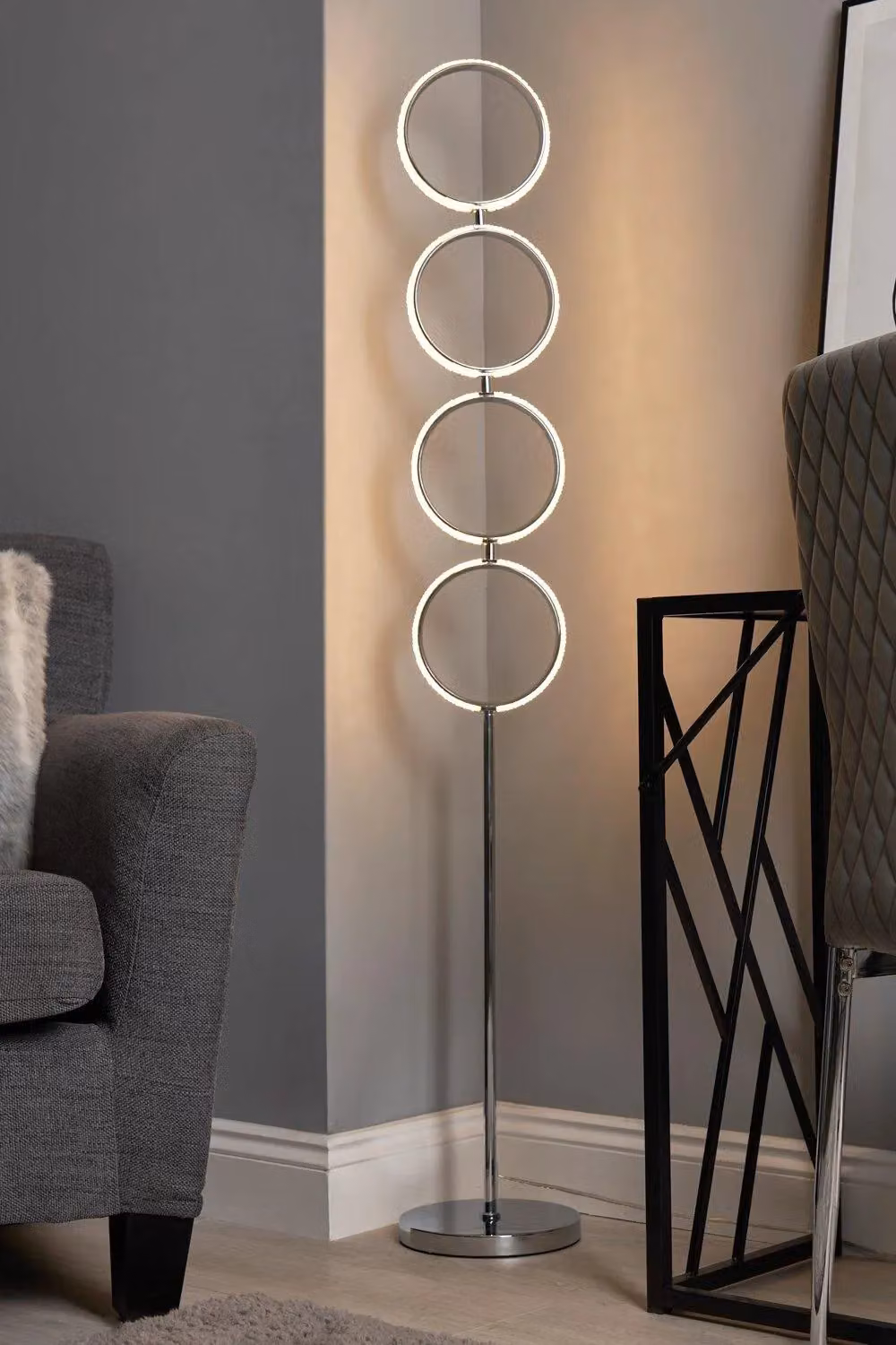 BHS Lighting Lena Modern LED Ring Floor Lamp in Silver – 2