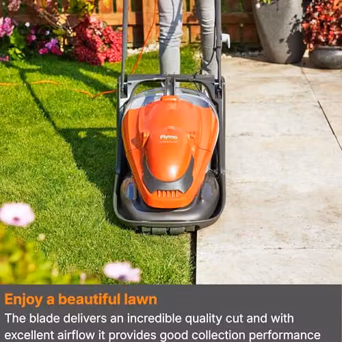 Flymo EasiGlide 300 Hover Collect Corded Electric Lawnmower in Orange and Grey with Fixed Blade and Collection Bag – 3