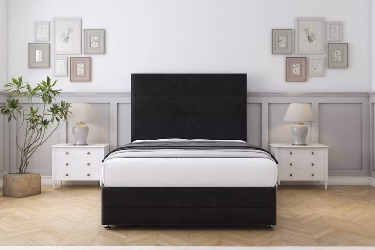 Sloomy Monaco Plush Divan Set in Black, Small Single, with 26 inch Headboard and Footboard