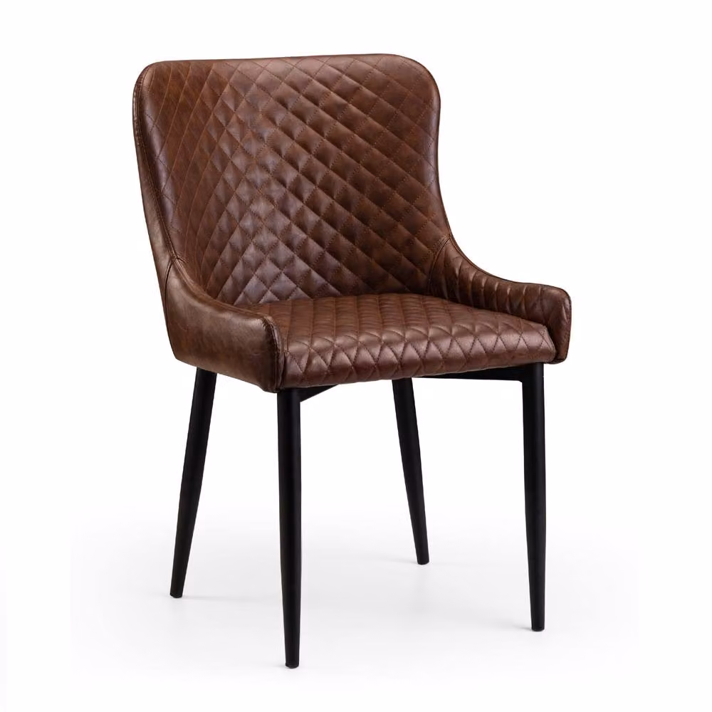 Cheshire Cromwell Set of 2 Brown Faux Leather Modern Dining Chairs with Armrests – 2