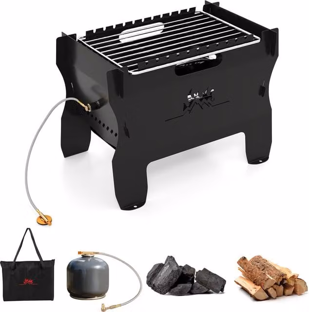Costway 2-in-1 Tabletop Camping Grill and Charcoal or Butane Burner in Black