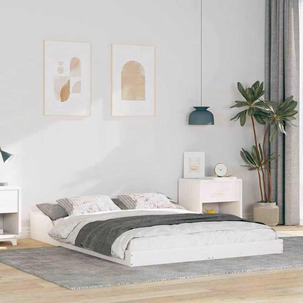 Berkfield Home White Solid Pine Wood Bed W/D/H: 140 x 190 cm – 2