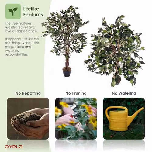 Oypla Artificial Ficus Tree Plant in Green, Height: 120 cm – 4