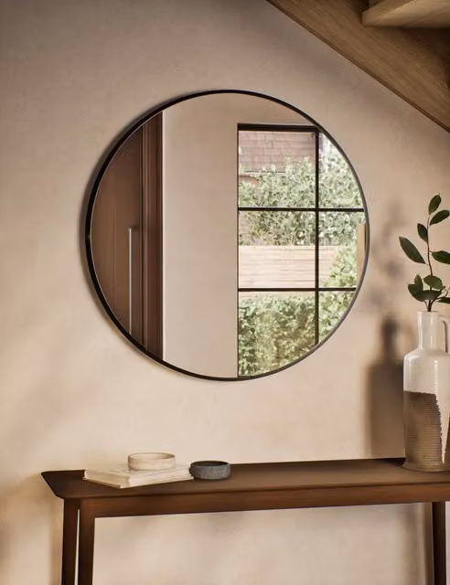 M&S Modern Round Metal Circle Wall Mirror in Black