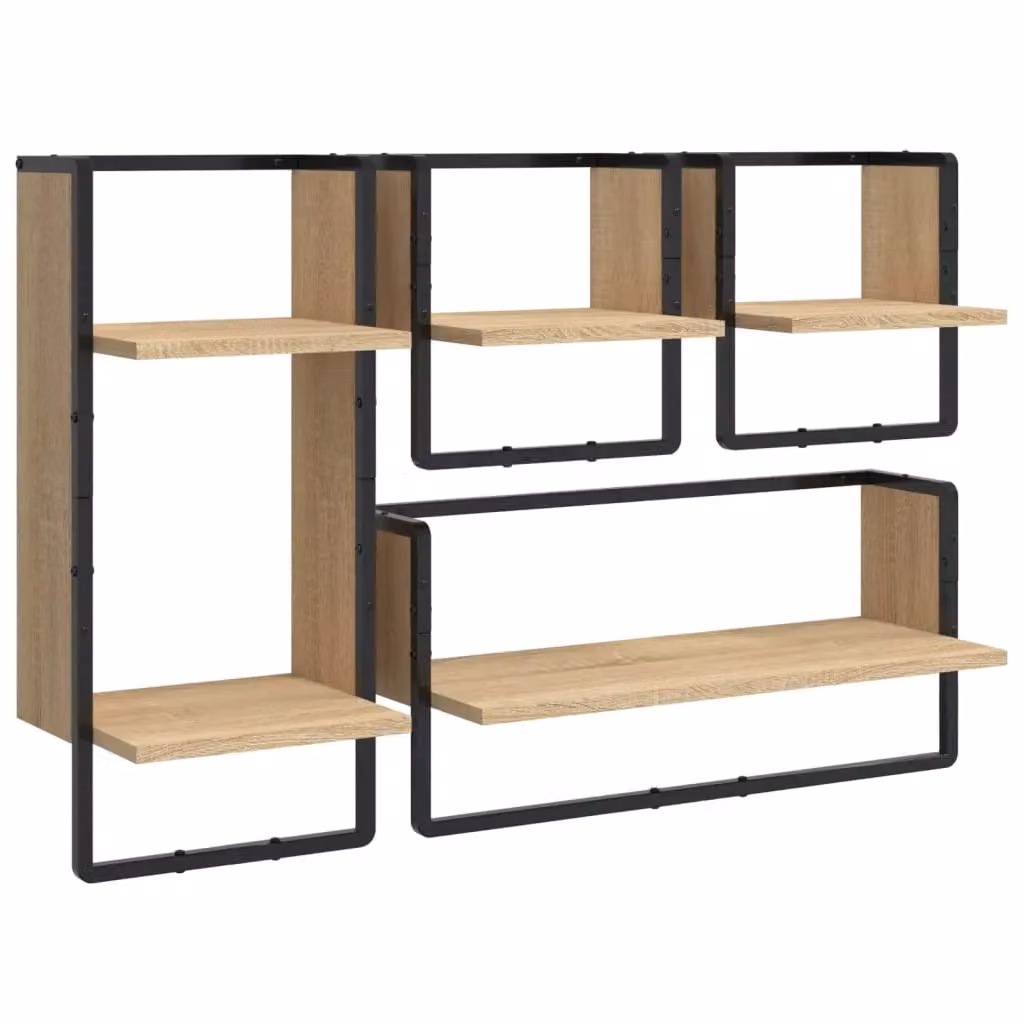 Berkfield Home 4 Piece Wall Mounted Shelf Set with Hanging Rods in Sonoma Oak Brown – 2