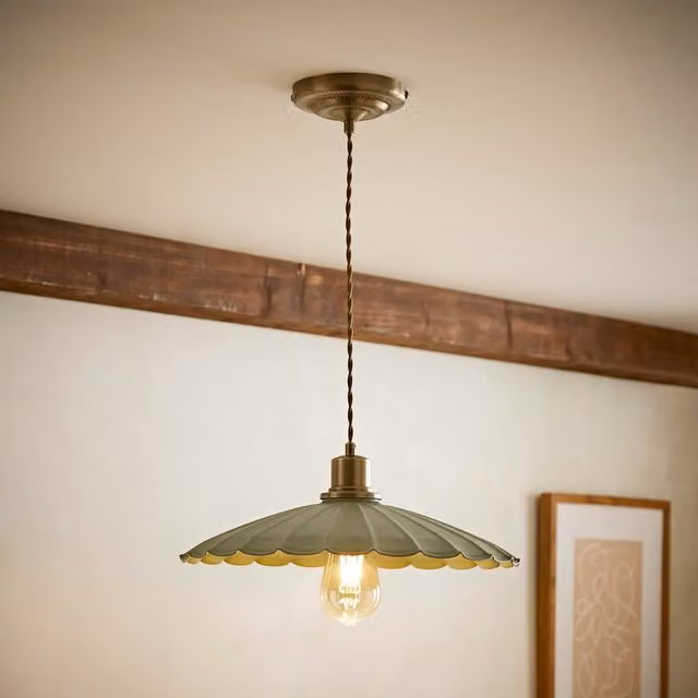ValueLights Holborn Scallop Pendant Ceiling Light in Green and Gold with Bulb Included – 1