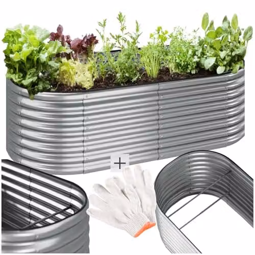 tectake Raised Garden Bed in Silver Galvanised Steel with 942L Capacity, W/D/H: 200 x 60 x 100 cm – 1