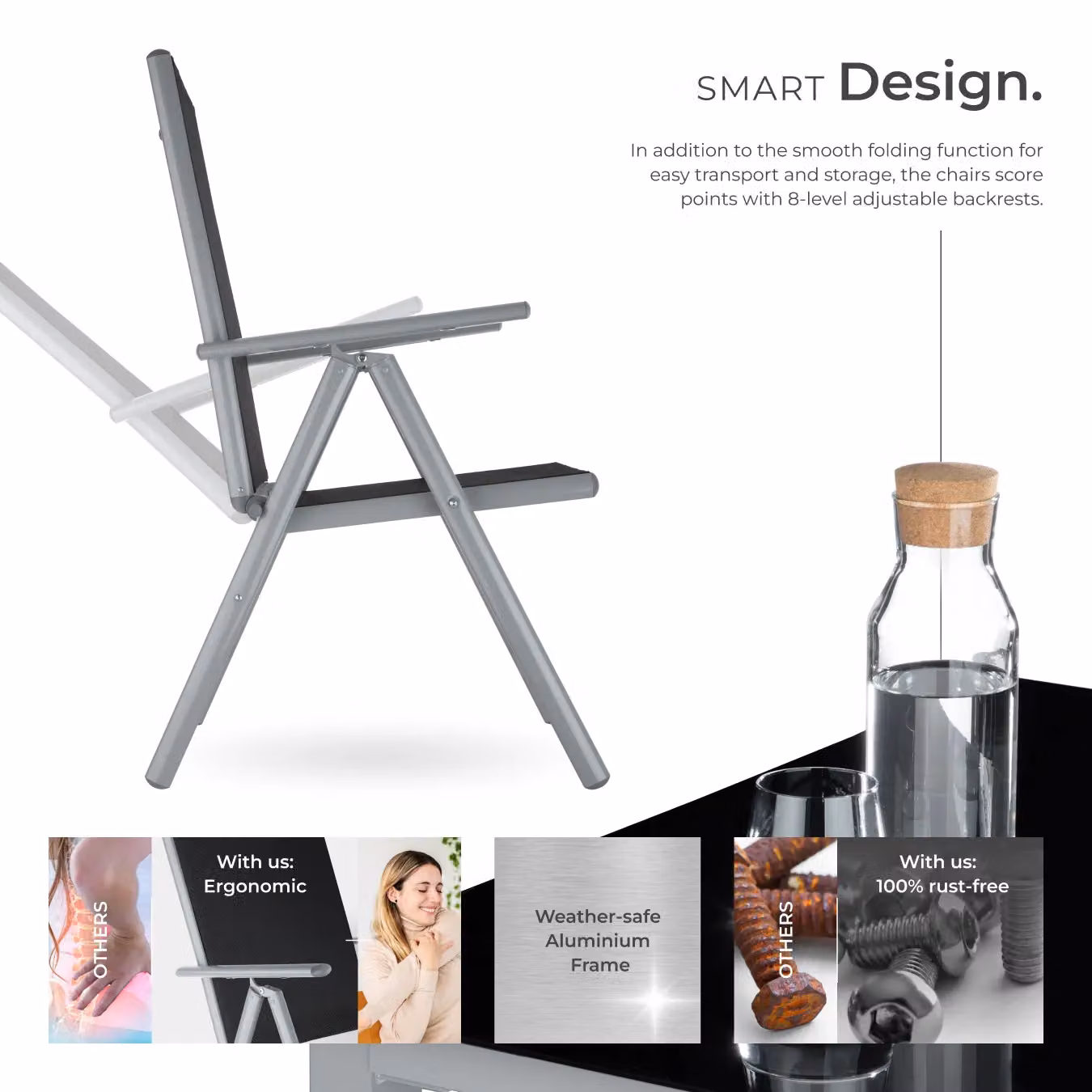 tectake Modern Aluminium and Glass Seating Set in Silver – 3