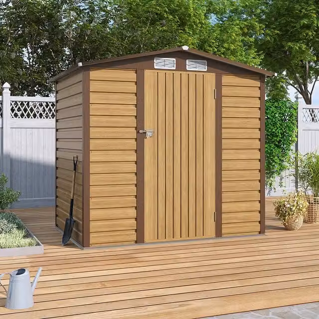 Lifeideas Apex Roof Metal Garden Shed in Tawny and Brown with Plastic Vents