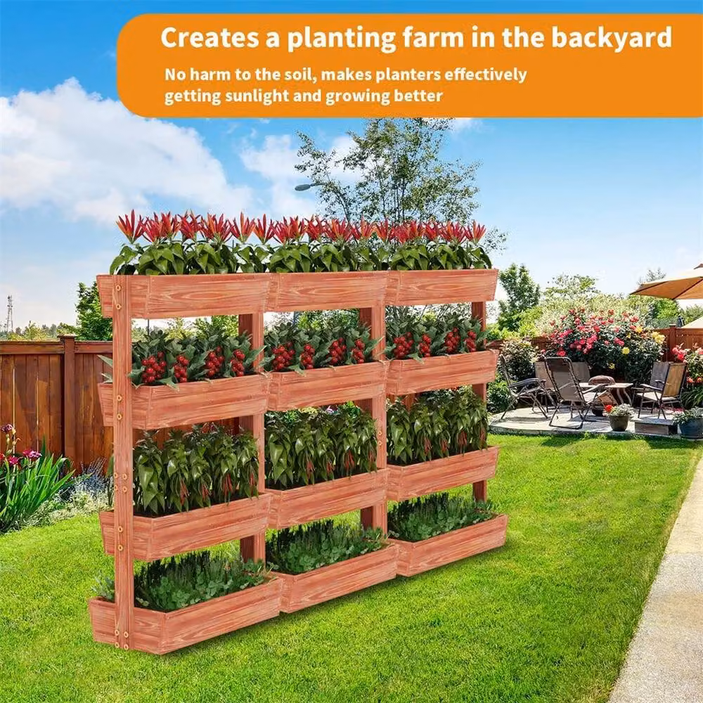 KORVIXA Wooden Vertical Raised Garden Bed Elevated Planter in Brown, H 140 x W 65 x D 42 cm – 3