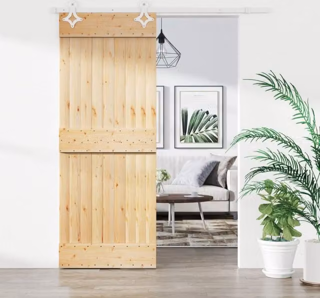 Berkfield Home Modern Sliding Door with Hardware Set in Brown Solid Wood, W: 80 cm, H: 210 cm