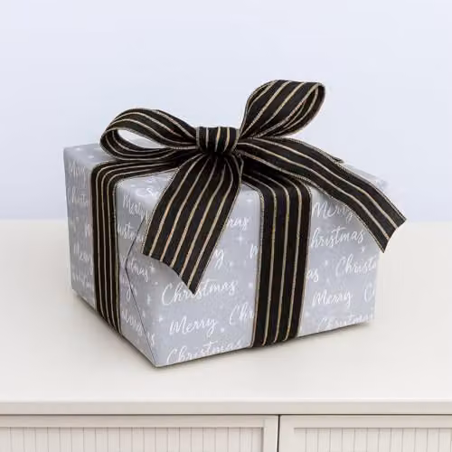 Melody Maison Black and Gold Striped Ribbon Christmas Garland, 270 cm – 1