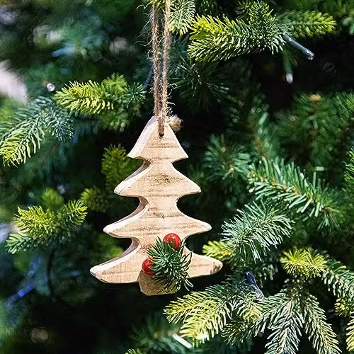 Shatchi Rustic Wooden Tree Hanging Christmas Decoration, Brown, W/D/H: 12 x 9 x 1.5 cm – 4