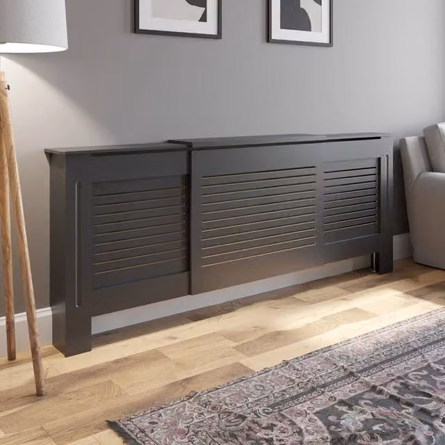 Temprazo Dark Grey Horizontal Slat Style Radiator Cover, W: 152.0 cm, H: 212.0 cm