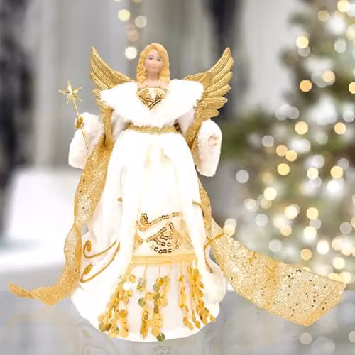 The Christmas Workshop Angel Christmas Tree Topper in Gold and Cream – 3