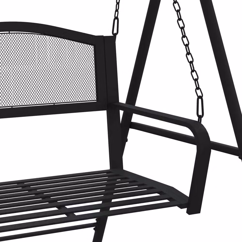 Berkfield Home Metal Garden Swing Bench in Black Steel, W: 124 cm, D: 117 cm, H: 168 cm – 4