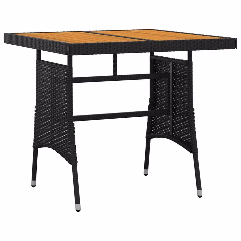 Berkfield Home 3 Piece Black Poly Rattan Outdoor Dining Set with Acacia Wood Table and Chairs – 4