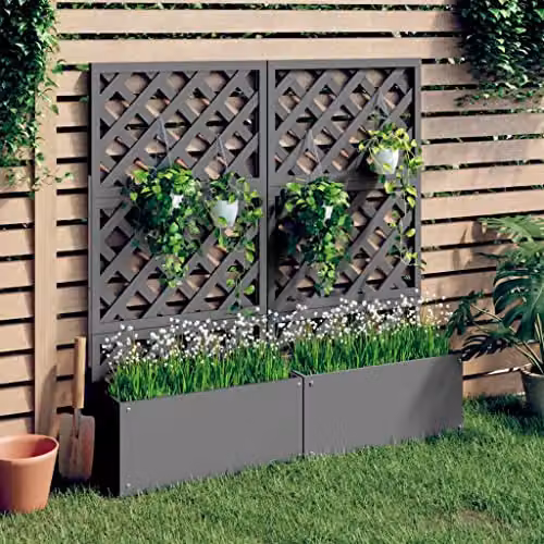 vidaXL Set of 2 Grey WPC Trellis Planters with Tubs, W/D/H: 65 x 33 x 135 cm – 2