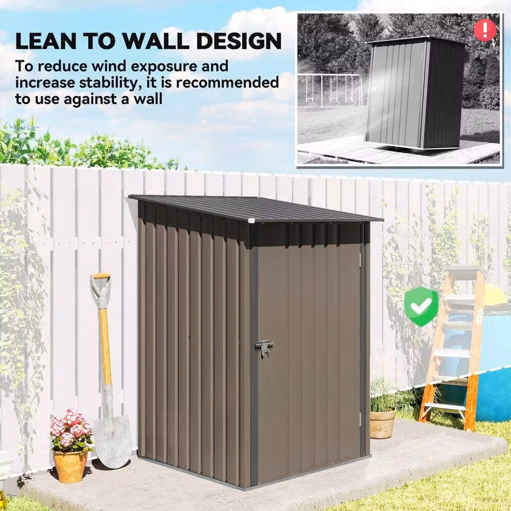 EONLION Brown Galvanised Steel Pent Outdoor Storage Shed W/D/H: 100 x 100 x 160 cm – 4