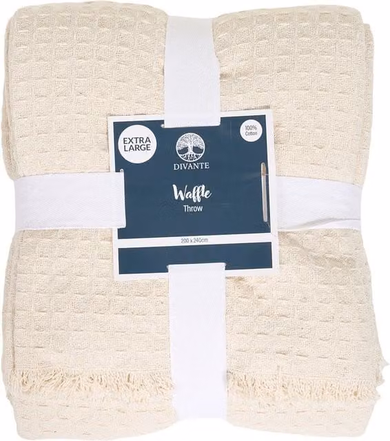 Divante Waffle Pique Cotton Throw in Beige, W/D: 200 x 200 cm
