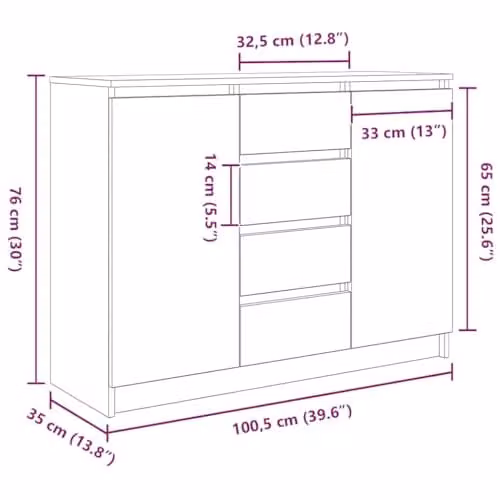 vidaXL Modern Sideboard with Drawers in Sonoma Oak, Brown, W/D/H: 100.5 x 35 x 76 cm – 2