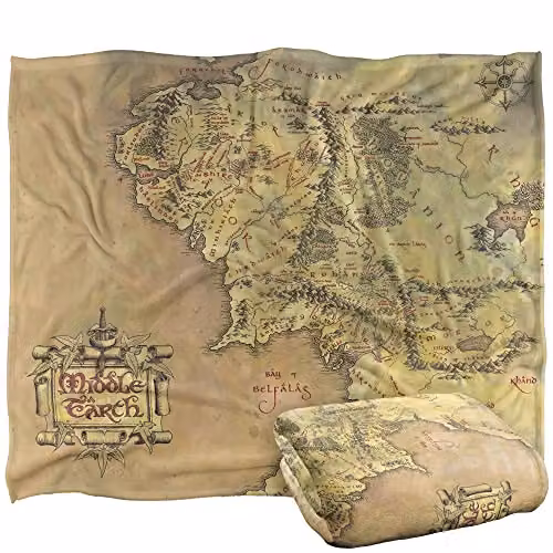 LOGOVISION Lord of the Rings Map of Middle Earth Silky Touch Super Soft Fleece Throw Blanket, White, W/D/H: 152 x 127 cm – 1