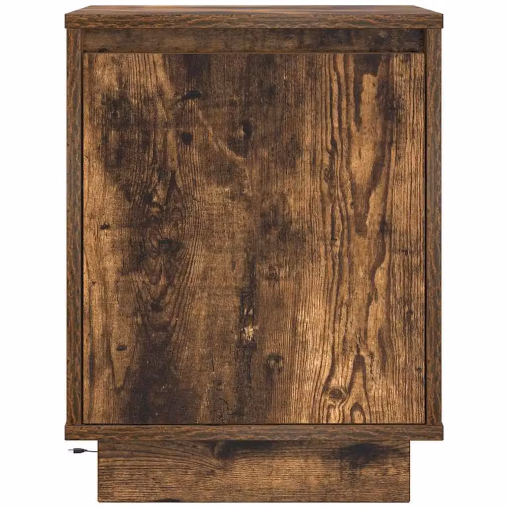 Berkfield Home Bedside Cabinet with Integrated LED Lights in Smoked Oak, W/D/H: 38 x 34 x 50 cm – 3
