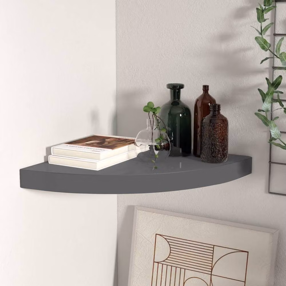 Berkfield Home High Gloss Grey Floating Corner Shelf, W/D/H: 35 x 35 x 3.8 cm – 2