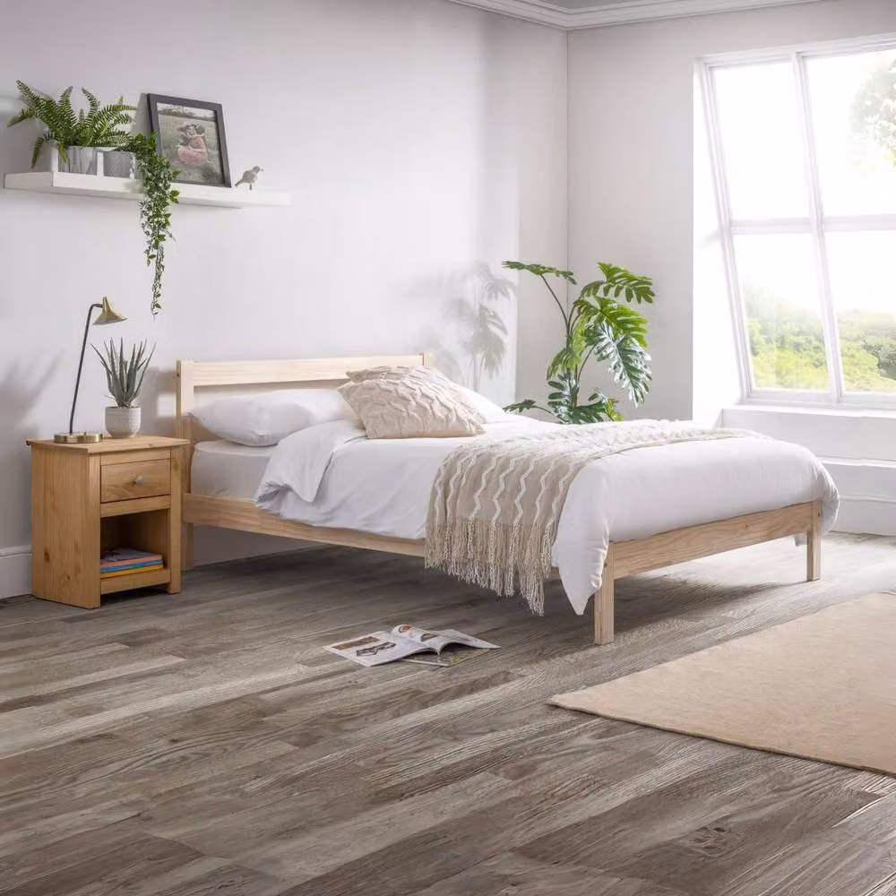 Cheshire Bay Double Bed in Unfinished Light Brown Pine, W/D/H: 140 x 200 cm – 2