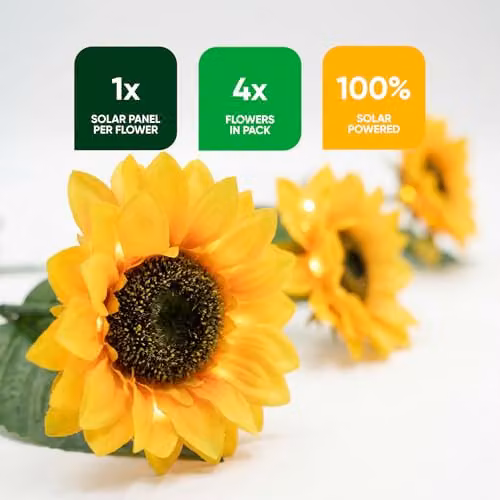 Gardenwize Pack of 4 Solar LED Sunflower Stake Lights in Yellow and Multicolour with Dusk Sensor and Ground Spike – 2