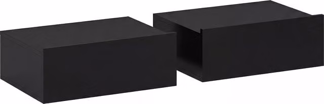 HOMCOM Set of 2 Black Wall-Mounted Floating Bedside Tables with Storage Drawer – 1