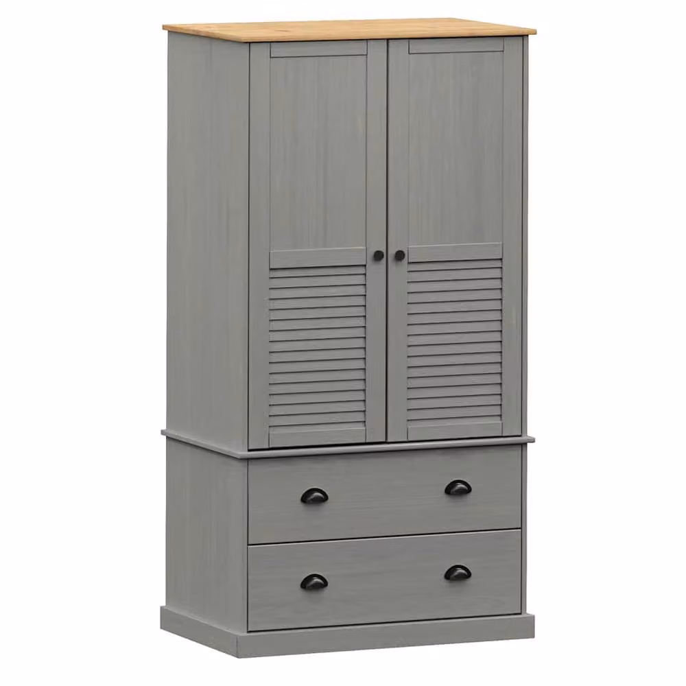 Berkfield Home VIGO Grey Roll Shutter Wardrobe in Solid Waxed Pine, W/D/H: 90 x 55 x 176 cm – 3