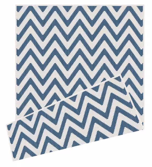 THE RUGS Reversible Duo Weave Outdoor Rug in Blue Zigzag Geometric Design, W: 160 cm, D: 230 cm – 2