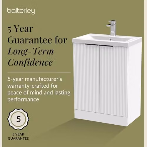 Balterley White Floor Standing Bathroom Vanity Unit with Basin and Fluted Soft Close 2 Door, W/D/H: 61.0 x 39.0 x 85.0 cm – 3