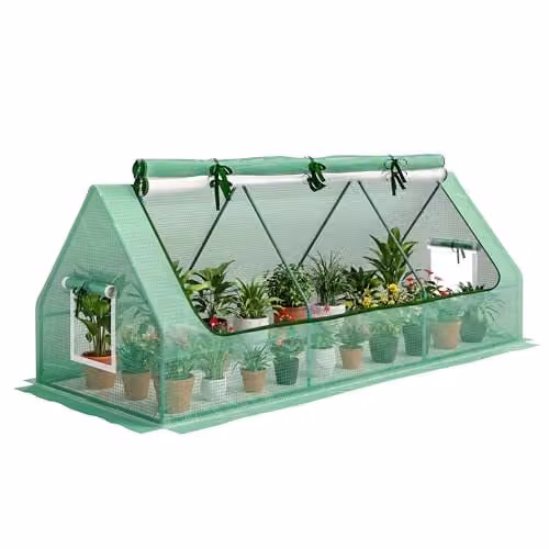 Outsunny Green Small Portable Polytunnel Greenhouse with Steel Frame and Plastic Cover, H 240 x W 90 x D 90 cm